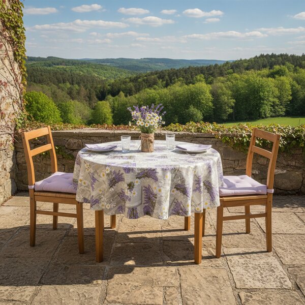 Tovaglia rotonda Lavanda con margarette