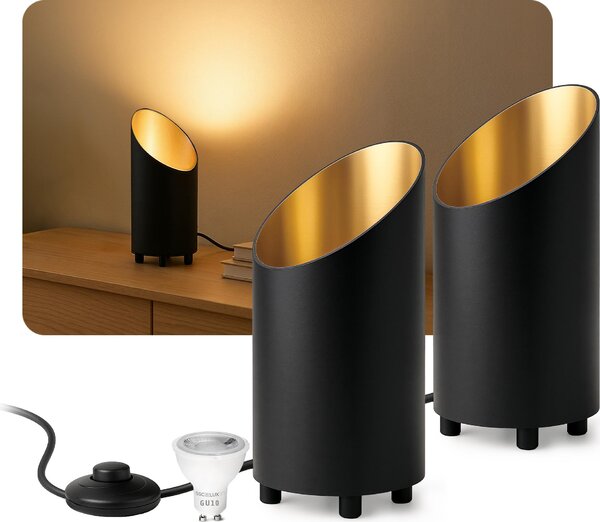 SSC-LUXon 2x lampada da terra AUREVA, alluminio nero – con LED fourSTEP GU10 4W, luce calda, dimmerabile in 4 livelli senza dimmer – piccola lampada da terra per soggiorni e camere da letto