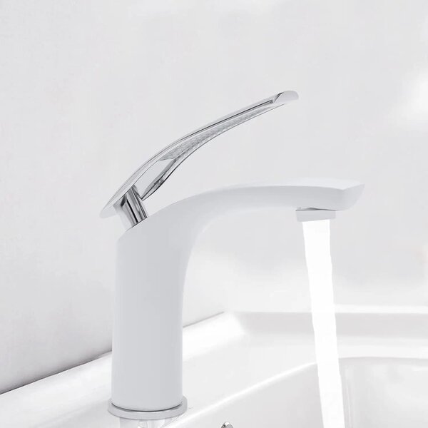Miscelatore monocomando per lavabo – Rubinetto per bagno – Colore: bianco