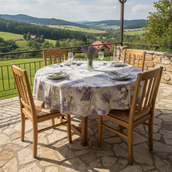 Tovaglia rotonda Lavanda con margarette