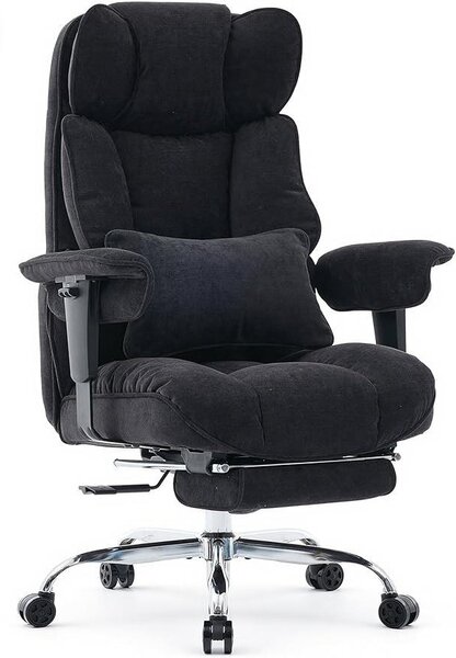 Sedia da ufficio, sedia imbottita in tessuto, ergonomica con poggiapiedi, comoda, con supporto lombare e cuscino per la nuca, resistente fino a 200 kg, sedia da scrivania regolabile in altezza