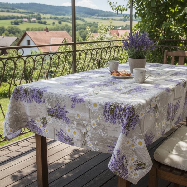 Tovaglia in cotone Lavanda con margarette