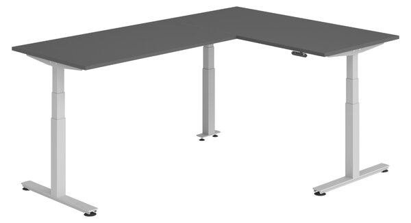Scrivania angolare bümö regolabile elettricamente in altezza, forma a L - Struttura: argento, decorazione: grafite, dimensioni: scrivania angolare 160 x 240 cm