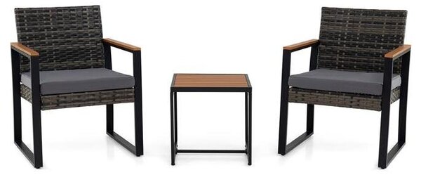 Set di mobili da balcone KOMFOTTEU in rattan sintetico PE, set da giardino composto da 3 pezzi con 2 sedie e un tavolino, set per balcone con cuscini rimovibili, capacità di carico di 150 kg, set di sedute per balcone, terrazza o giardino