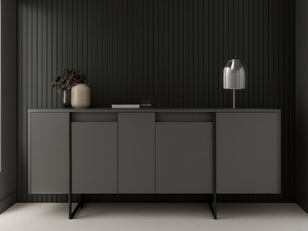 Credenza antracite e nera moderna 160x35x80h cm 4 ante - Arta