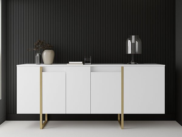 Credenza bianca e oro elegante 160x35x80h cm 4 ante - Arta