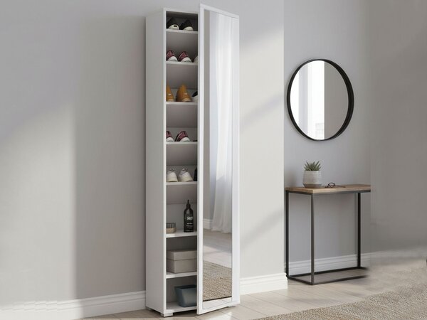 Scarpiera alta bianca 50x182h cm anta a specchio - Asiago