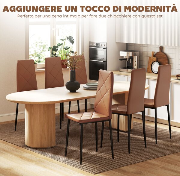 HOMCOM Set di 6 Sedie da Pranzo Moderne con Schienale Alto in Finta Pelle e Acciaio, 41x50x97 cm, Marrone | Aosom Italy