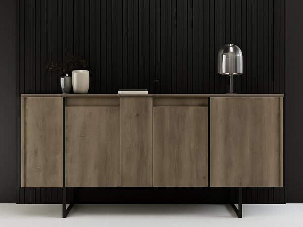 Credenza legno scuro e nera 160x35x80h cm 4 ante - Arta