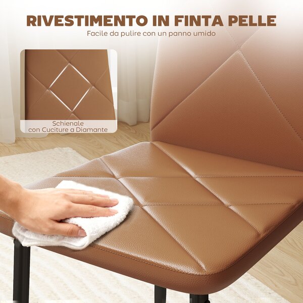 HOMCOM Set di 6 Sedie da Pranzo Moderne con Schienale Alto in Finta Pelle e Acciaio, 41x50x97 cm, Marrone | Aosom Italy