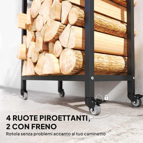 Outsunny Portalegna da Esterno e Interno a Due Livelli con Ruote in Acciaio Rinforzato, 60x30x119 cm, Nero | Aosom Italy