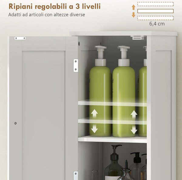 HOMCOM Mobile Alto Bagno con 2 Ripiani Aperti e 2 Armadietti con Scaffali Regolabili, in Legno, 30x30x170 cm, Bianco | Aosom Italy
