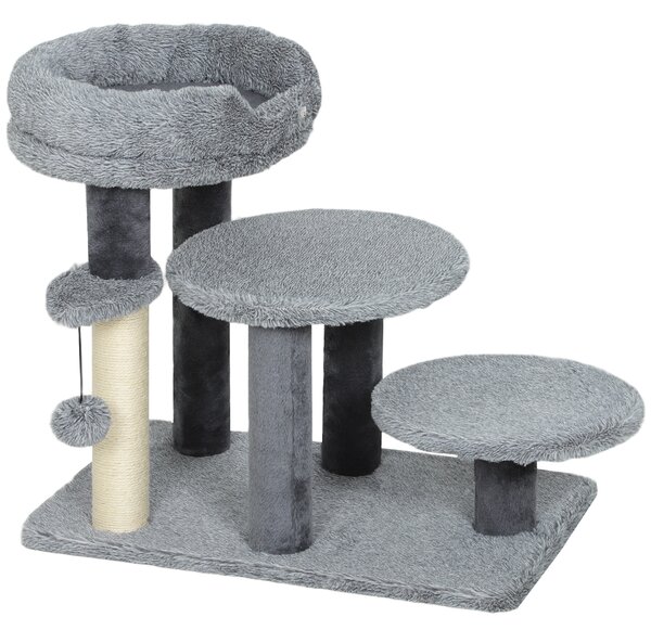 PawHut Tiragraffi e scala per gatti, base ampia, tessuto in peluche, palo graffi in sisal, grigio | Aosom Italy