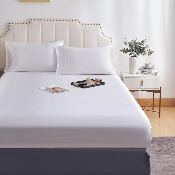 Lenzuolo con angoli 122 x 190 cm - Seta bianca con angoli profondi