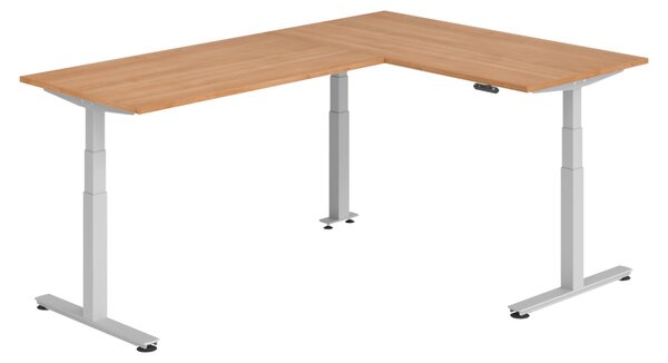 Scrivania angolare bümö regolabile elettricamente in altezza, forma a L - Struttura: argento, decorazione: noce, dimensioni: scrivania angolare 160 x 240 cm