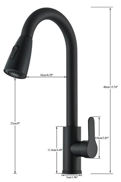Miscelatore da cucina estraibile - Acqua calda e fredda - Girevole a 360° - Miscelatore monocomando - Installazione con un foro - Finitura nera opaca