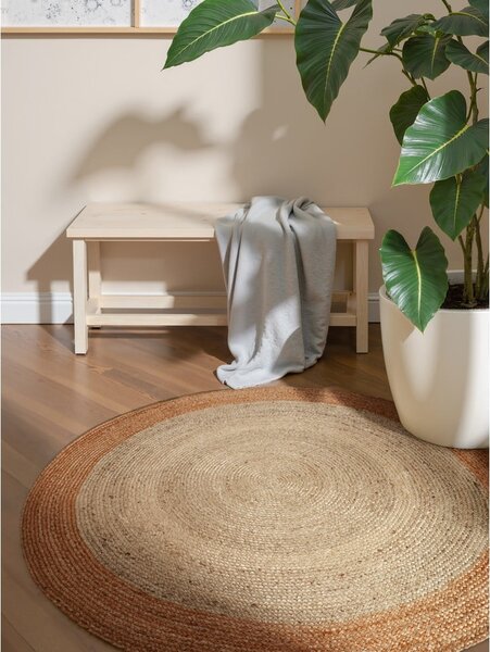 Tappeto rotondo avorio in iuta reversibile e tessuto a mano ø 240 cm Jutta Ivory – Hanse Home