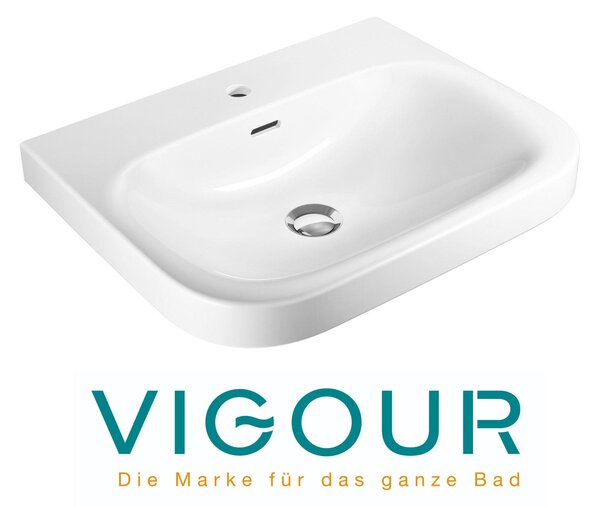 Lavabo VIGOUR DERBY 60x48 cm con foro per rubinetto e troppopieno, bianco