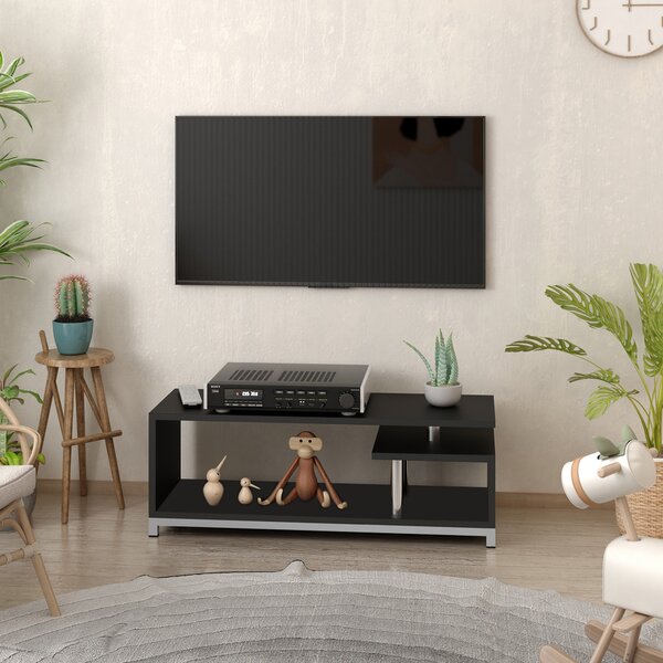 HomCom Mobile Porta tv design unico in Legno, Salotto Ingresso Supporto da tavolo TV Nero|Aosom