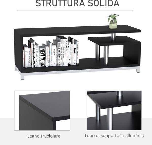 HomCom Mobile Porta tv design unico in Legno, Salotto Ingresso Supporto da tavolo TV Nero|Aosom