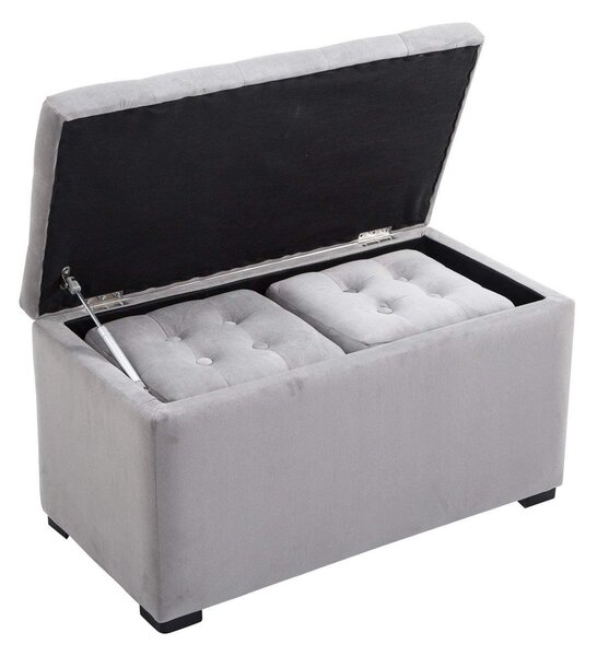 HomCom Cassapanca Portaoggetti Multiuso con 2 Sgabelli Pouf in Velluto, Grigio Perla|Aosom