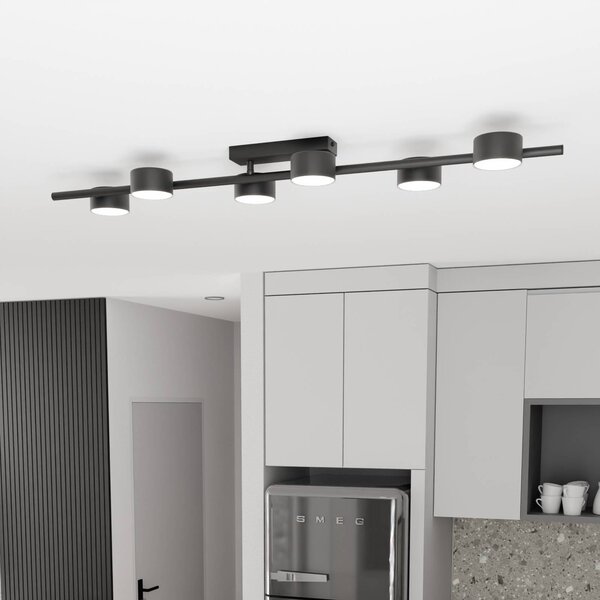 Faretto da soffitto Bet, lunghezza 100 cm, nero, metallo, a 6 luci. Bet EMIBIG LIGHTING, dimmerabile, Nero, Soggiorno / Sala da pranzo, Metallo, Moderno, Faretto alogeno