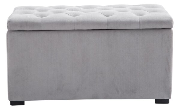 HomCom Cassapanca Portaoggetti Multiuso con 2 Sgabelli Pouf in Velluto, Grigio Perla|Aosom