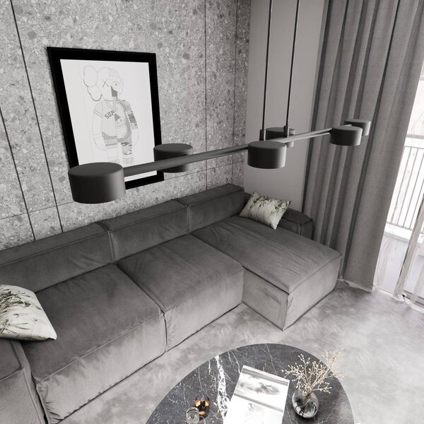 Faretto da soffitto, Megara, lunghezza 80 cm, metallo, a 6 luci. Megara EMIBIG LIGHTING, dimmerabile, Nero, Soggiorno / Sala da pranzo, Metallo, Moderno, Faretto alogeno