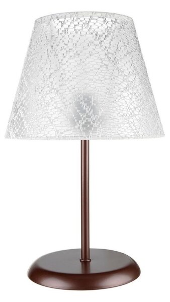 Lampada da tavolo Elva in metallo e paralume tessuto ricamo