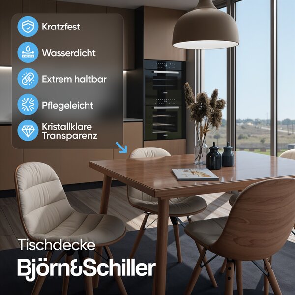 Björn&Schiller protezione tavolo trasparente 2mm, pellicola in PVC per tavolo 90x120 cm, resistente pellicola protettiva per tavolo da pranzo, scrivania e tavolo in vetro