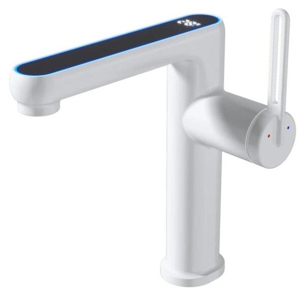 Miscelatore per lavabo da bagno - Rubinetto con LED - Indicatore di temperatura - 2 tipi di getto - Acqua calda/fredda - Miscelatore monocomando - Con tubo da 60 cm - Bianco
