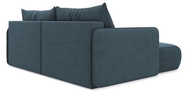 Divano angolare blu allungabile/con contenitore (con penisola a sinistra) Nanea – Makamii
