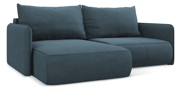Divano angolare blu allungabile/con contenitore (con penisola a sinistra) Nanea – Makamii
