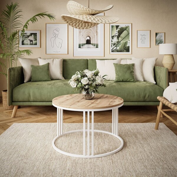 Tavolino rotondo LORI LOFT, bianco / rovere Wotan