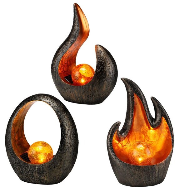 Set di 3 lampade da tavolo solari a LED, grigie, con finitura dorata, altezza 25 cm