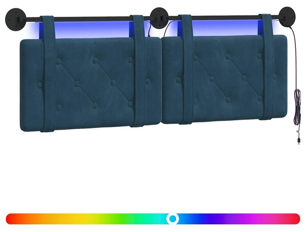 Testiera sospesa Con luce LED Blu Velluto