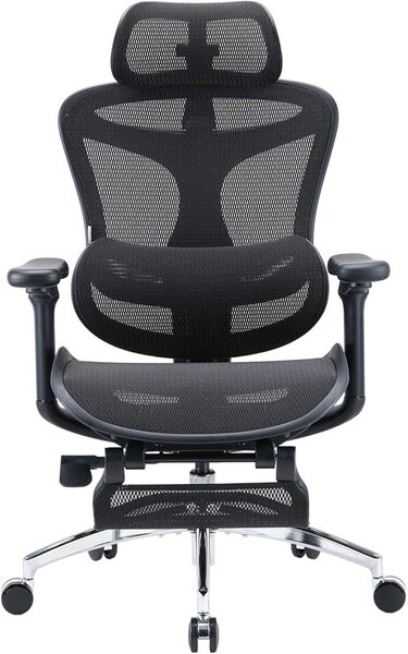 Sedia da ufficio ergonomica con supporto lombare dinamico, braccioli 3D e schienale regolabile, poggiapiedi per maggiore comfort, sedia da scrivania ideale per l'ufficio domestico, modello Doro C300 – colore nero