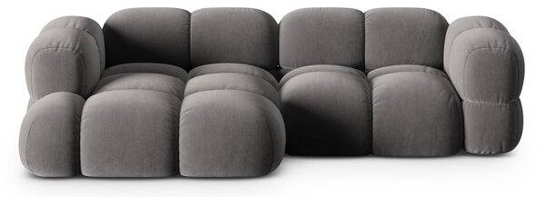 Divano angolare grigio (con penisola a sinistra/con chaise lounge) con rivestimento in velluto Loretto – Cosmopolitan Design