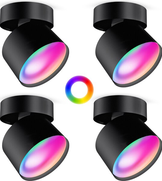 SSC-LUXon set di 4 faretti da soffitto SAMU orientabili in nero - con 4 Smart GX53 LED 6W RGB CCT WLAN - compatibile con Alexa, Siri e Google