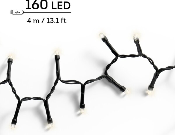 Catena luminosa a LED, 4 metri, ricaricabile Duracharge, con 160 LED, luce bianco caldo