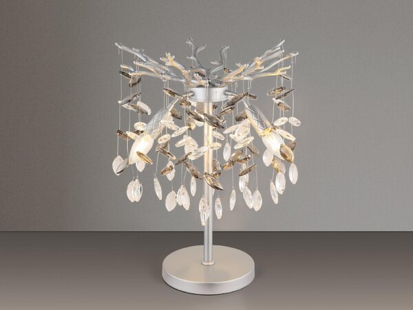 Lampada da tavolo grande fantasia argento con cristallo a 2 colori, lampada da comodino 50cm