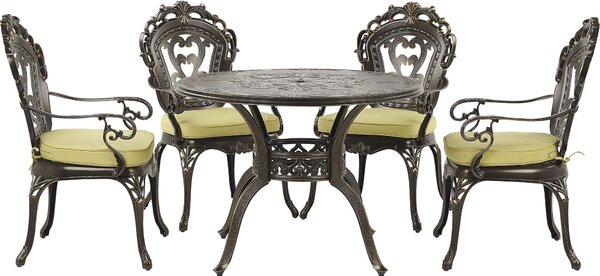 Set da giardino BELIANI, set da balcone, mobili da bistrot: 1 tavolo, 4 sedie, colore marrone scuro, alluminio, design retrò, con 4 cuscini per seduta