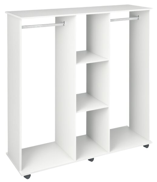 Armadio Guardaroba Aperto 120x40x128 cm 2 Aste e 3 Ripiani in Legno Ingegnerizzato Bianco