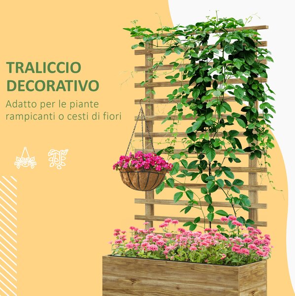 Outsunny Fioriera Verticale con 4 Ruote e Traliccio per Piante Rampicanti in Legno, 76x30x155 cm, Color Legno | Aosom Italy
