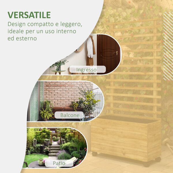 Outsunny Fioriera Verticale con 4 Ruote e Traliccio per Piante Rampicanti in Legno, 76x30x155 cm, Color Legno | Aosom Italy
