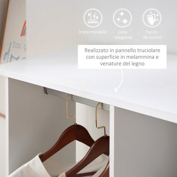 HOMCOM Armadio Guardaroba a Rotelle con 2 Barre e 3 Ripiani Aperti, in Legno e Alluminio, 120x40x128 cm, Bianco | Aosom Italy