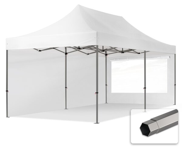 TOOLPORT 3x6m gazebo pieghevole con laterali (finestre panoramiche), PREMIUM acciaio, bianco