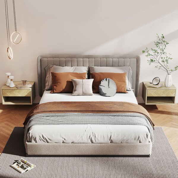 Set di 2 Comodini Sospesi Moderni 37x32x21 cm con Cassetto e Vano Aperto in Melamina Legno Naturale