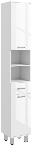 Kleankin Armadio da bagno, mobile bagno con ripiani e cassetto, regolabile, Bianco | Aosom Italy