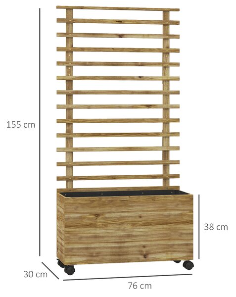 Outsunny Fioriera Verticale con 4 Ruote e Traliccio per Piante Rampicanti in Legno, 76x30x155 cm, Color Legno | Aosom Italy